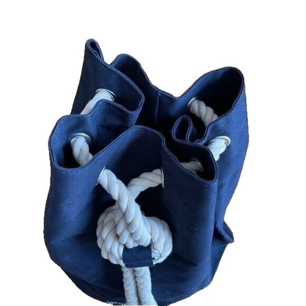 Jean Paul Gaultier Lg Navy Canvas Duffle Backback Nautical Rope Drawstring - Picture 7 of 12